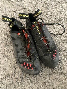 La Sportiva Black and Red Lace-Up Climbing Shoes